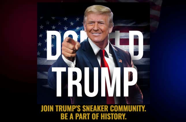 Bild für Artikel mit dem Titel Donald Trump startet Website zum Verkauf von 400-Dollar-Sneakern, behauptet aber, es sei „nicht politisch“